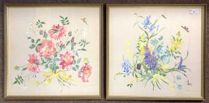 Liz Stewart-Liberty (British, 20th century), A pair of Still life studies of flowers and insects,