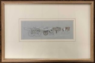 Thomas Miles Richardson Jnr RWS (1813-1890), 'Logging Wagons', gouache and sepia ink, signed, Abbott