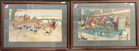 Cecil Aldin (1870-1935), The Hunters Breakfast and Fox Hunting Party, hand coloured lithograph,