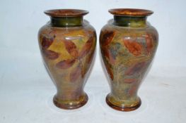 A pair of Royal Doulton natural foliage ware vases of baluster form, 28cm high Good condition no