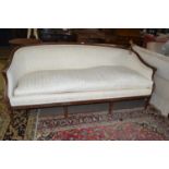 Good quality mahogany framed Sheratan style sofa with curved back, single full length loose