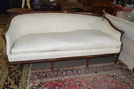 Good quality mahogany framed Sheratan style sofa with curved back, single full length loose
