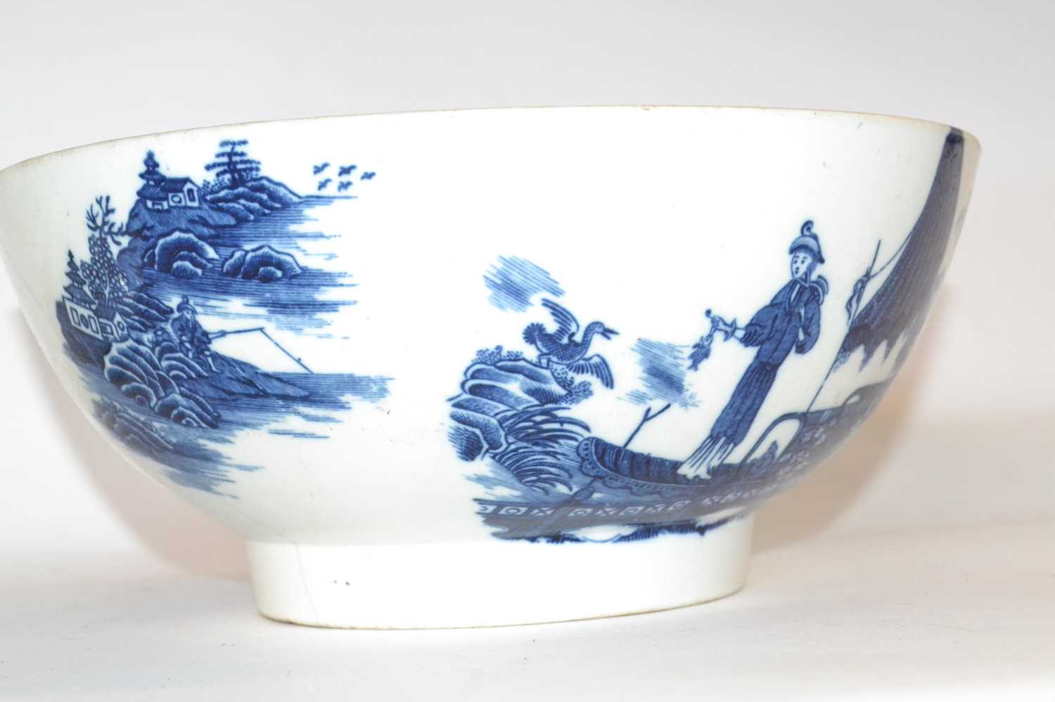 A large 18th Century Caughley bowl with the fisherman pattern together with a further oval shaped - Image 2 of 3