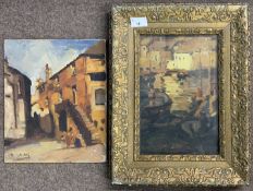 Post Impressionist School, early 20th century, Harbour view, 19x28cm, plus a view through