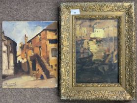 Post Impressionist School, early 20th century, Harbour view, 19x28cm, plus a view through