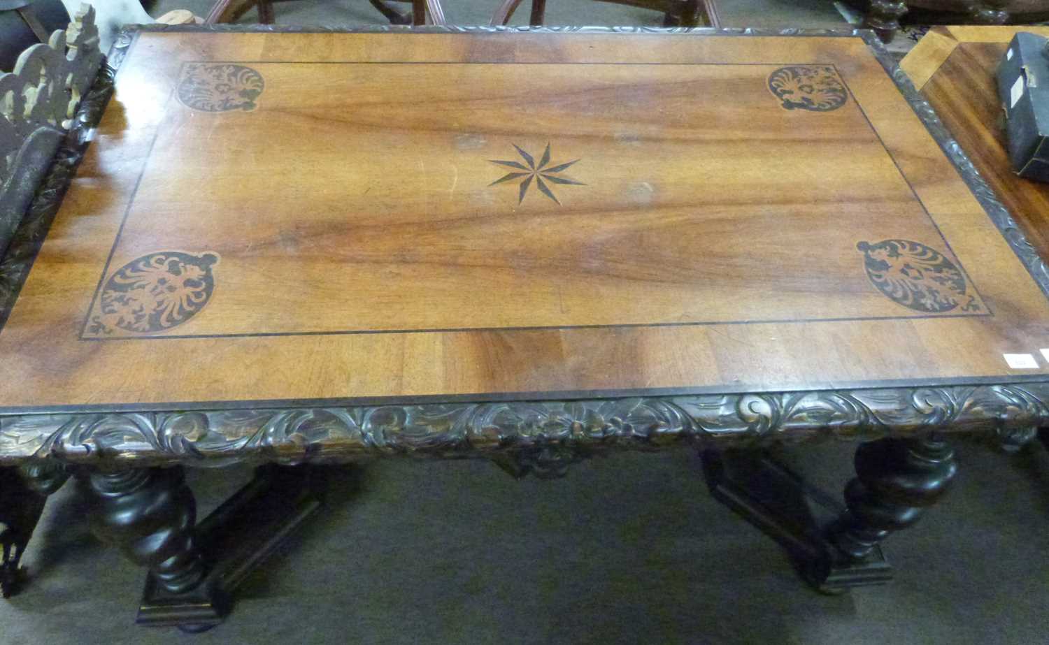 A 19th Century central European writing table or desk with two freize drawers, inlaid top with - Image 2 of 8