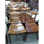 A harlequin set of late Georgian mahogany dining chairs comprising six standard chairs and four