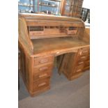 Early 20th Century Lebus roll top oak twin pedestal desk, 120cm wide