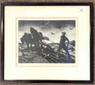 Clare Leighton (1898-1989), 'Ploughing', limited edition wood engraving, numbered 24/30, signed,