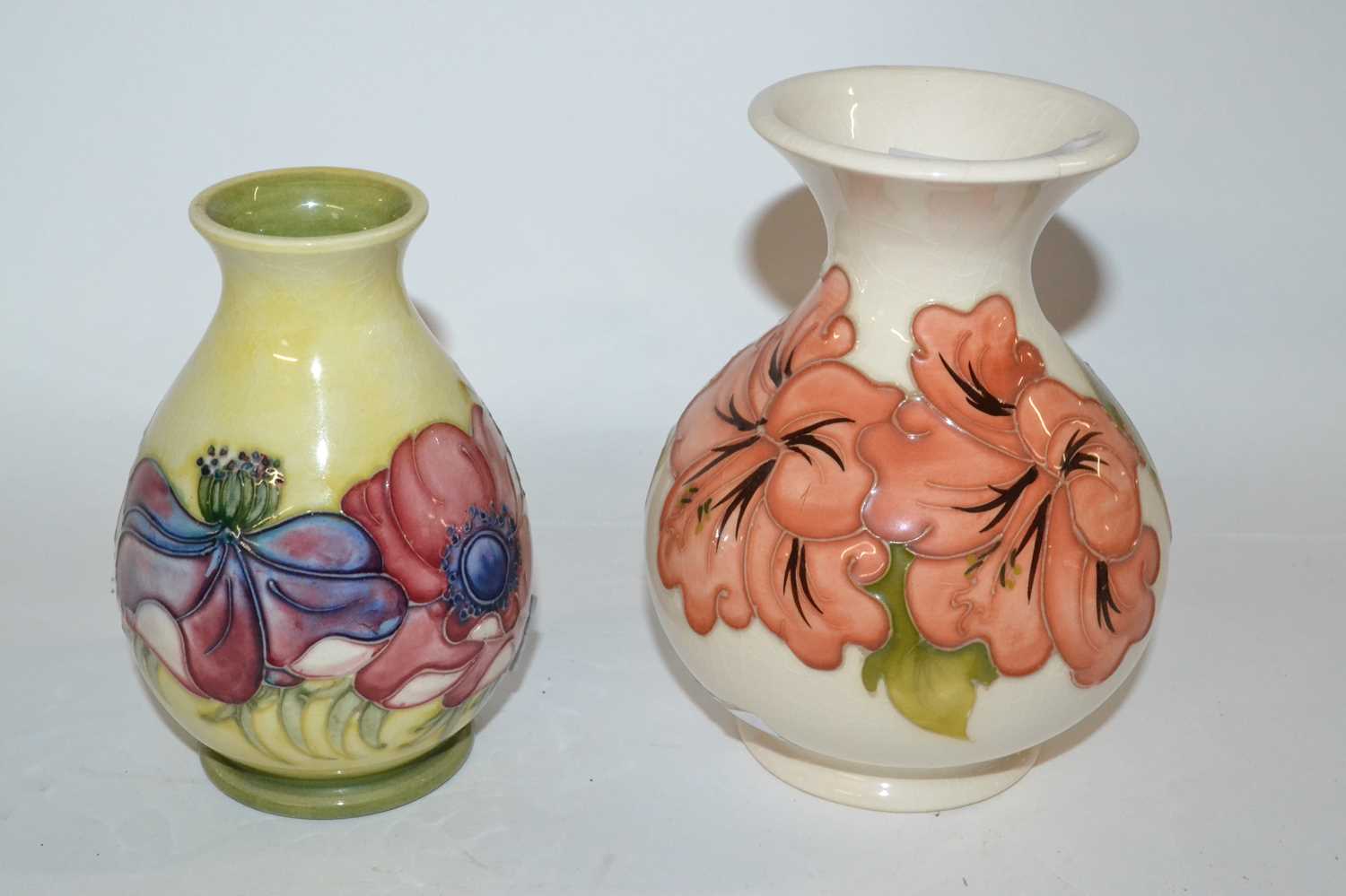 A Moorcroft vase of small baluster form, the yellow ground with tubelined anemone design with - Image 2 of 4