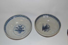 Two late 18th Century Pearl ware bowls, both decorated in blue and white with Chinoiserie designs,