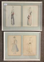 British, 20th century, A pair of 1920s ladies fashion illustrations(possibly Vogue designs),