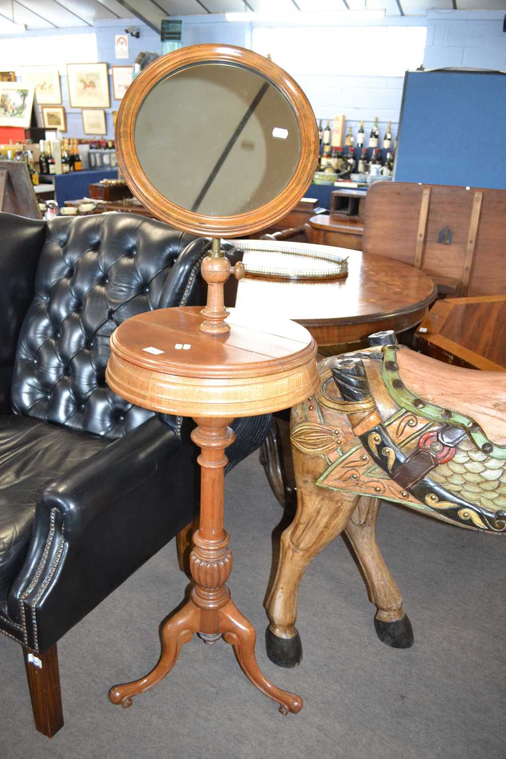 A Victorian shaving stand with adjustable circular mirror over a storage centre with two hinged - Image 2 of 2