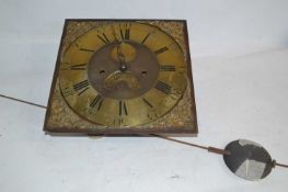 William Vale, Coles Hill (Warwickshire), a Georgian brass long case clock movement with 12" square