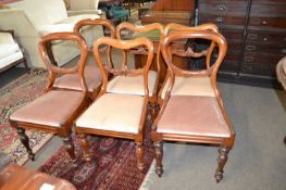 A harlequin set of six Victorian balloon back dining chairs