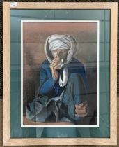 Kate Moore (British, contemporary), "The Tea Drinker", pastel on paper, framed and glazed.