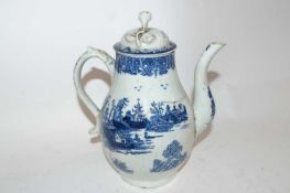 A Lowestoft coffee pot and a cover, the pot circa 1780 with blue printed chinoiserie design, the