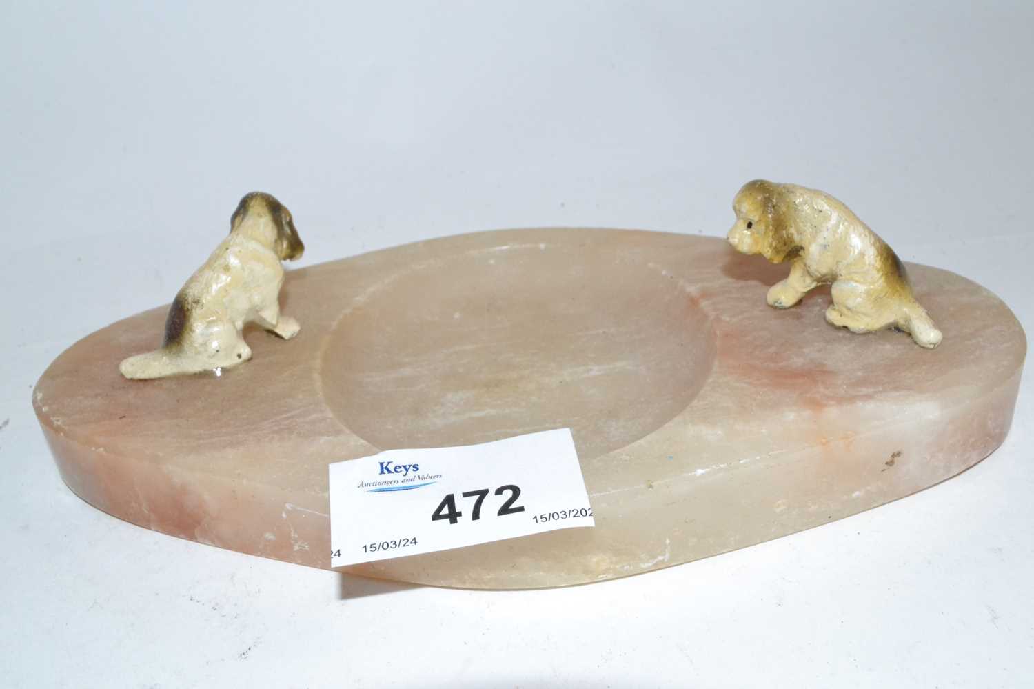 An onyx ashtray mounted with two painted dogs - Image 2 of 2