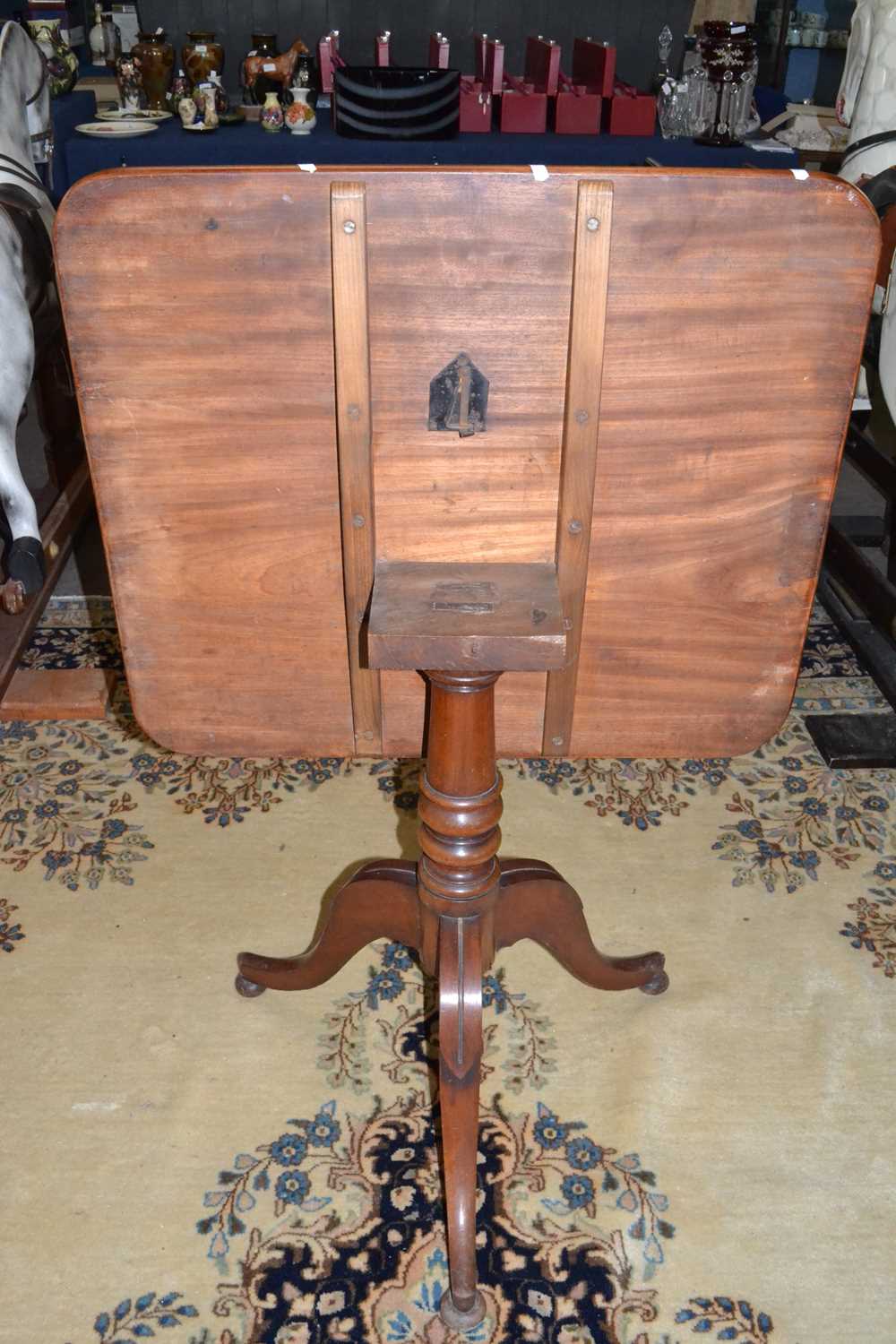 Late Georgian mahogany snap top table with turned column and tripod base, top 75cm wide - Image 2 of 2