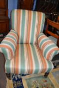Victorian armchair with later striped upholstery, 90cm high