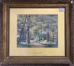 Charles Collins RBA (1851-1921), A view through a woodland pathway, watercolour, signed,