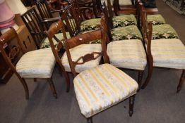 A set of five 19th Century mahogany bar back dining chairs with striped upholstered seats