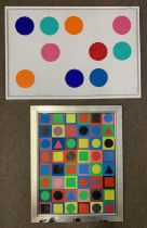 Follower of Thomas Downing (American,1928-1985) a pair circle / square abstracts, oils on canvas and