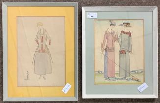 British, 20th century, A pair of 1920s ladies fashion illustrations (possibly Vogue), watercolour