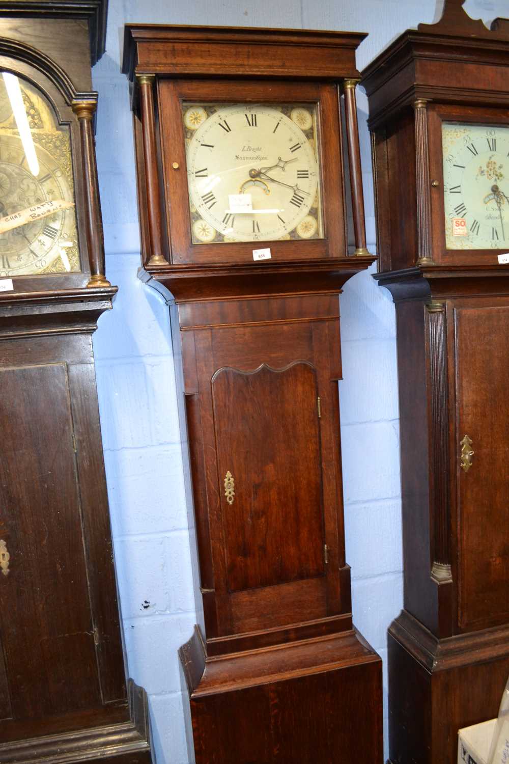 L.Bright, Saxmundham (Suffolk), a Georgian oak and mahogany cross banded long case clock with square