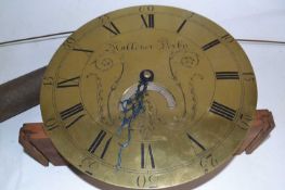 Mullener, Derby, circular brass faced long case clock movement with thirty hour mechanism,