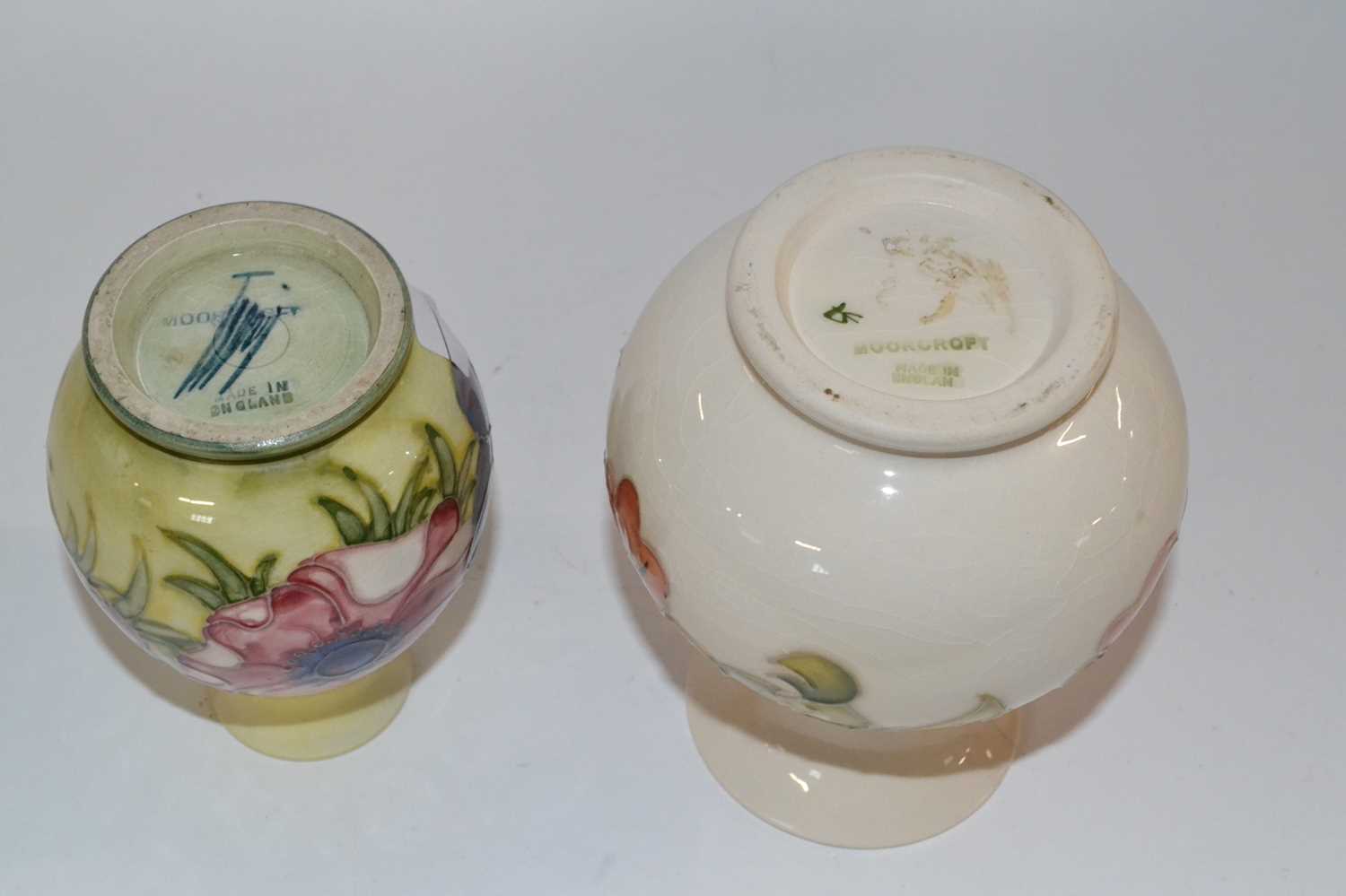 A Moorcroft vase of small baluster form, the yellow ground with tubelined anemone design with - Image 4 of 4