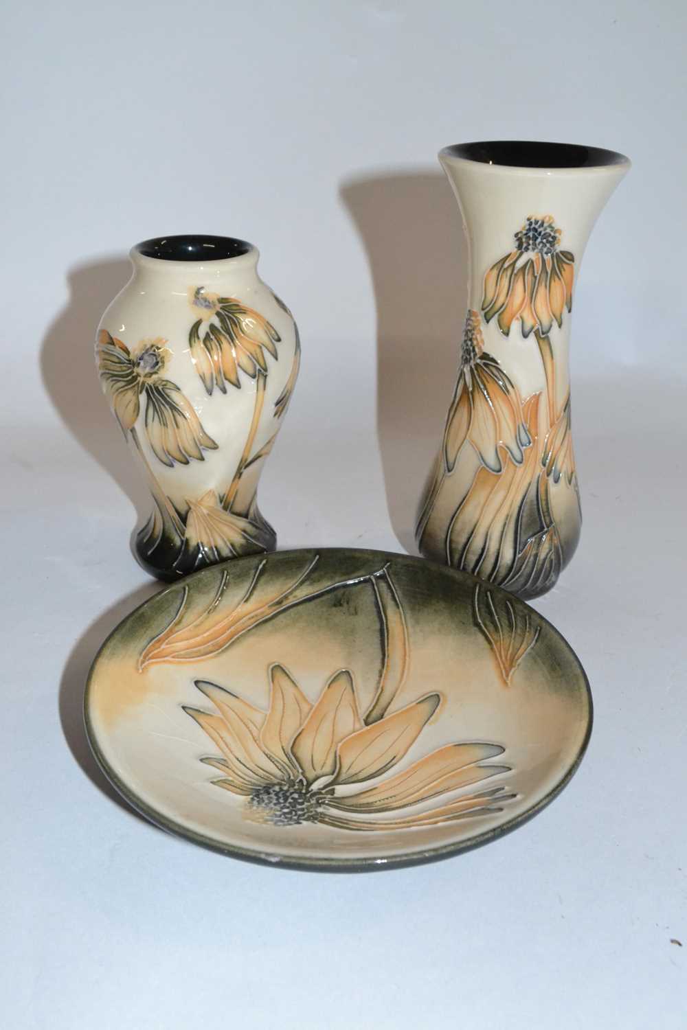 A group of modern Moorcroft wares with the Cornflower design including two small vases and a pin - Image 3 of 3