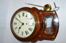 A small early late Georgian drop dial wall timepiece set in mahogany case with brass inlay , the