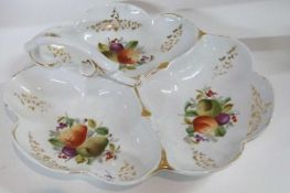 A Carl Tielch Altwasser floral and gilt decorated three section hors d'oeuvres dish, 32cm long