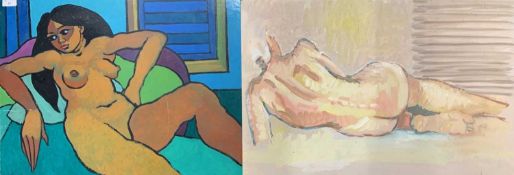 In the manner of Post Impressionism, Two nude studies - oils on board, unframed, unglazed (2)