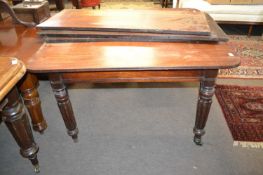 A large Georgian mahogany extending dining table for restoration, 117cm wide, the leaves adding a