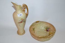A Royal Worcester ewer, early 20th Century, the blush ground decorated with flowers together with