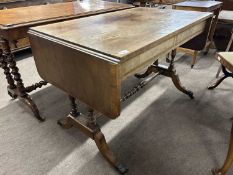 19th Century mahogany sofa table with drop leaves and two drawers with ringlet handles, 106cm wide