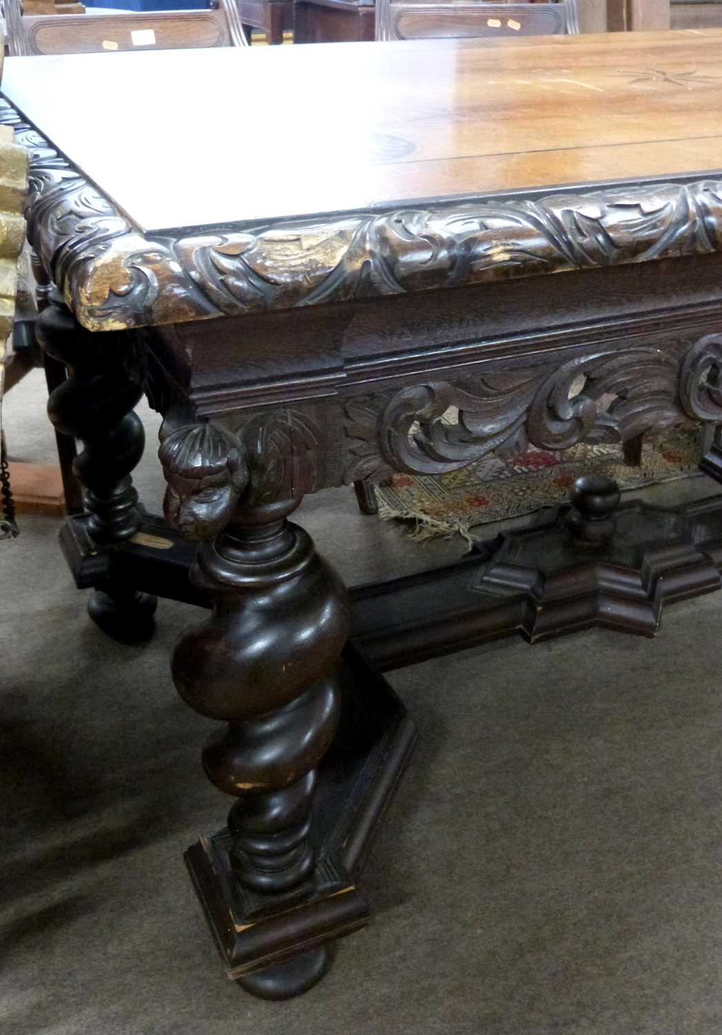 A 19th Century central European writing table or desk with two freize drawers, inlaid top with - Image 3 of 8