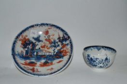 A clobbered Lowestoft porcelain saucer together with a further Lowestoft porcelain tea bowl with