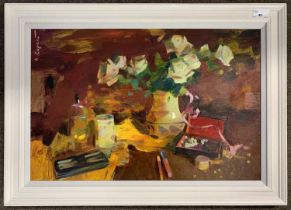 Sergei Kovalenko (Ukranian, b.1980), Still life, oil on board, signed in cyrillic, 39x58cm, framed.