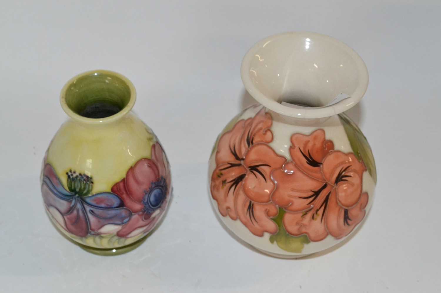 A Moorcroft vase of small baluster form, the yellow ground with tubelined anemone design with - Image 3 of 4