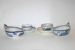 Two 18th Century porcelain sauce boats with blue and white designs (both a/f), further Pennington,