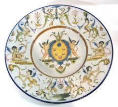 An Italian Maiolica dish, the base marked Gecchi Firenze, decorated in 18th Century style, 34cm