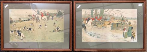 Cecil Aldin (1870-1935), Two fox hunting scenes, hand coloured lithographs, signed and dated 1900,