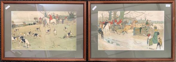 Cecil Aldin (1870-1935), Two fox hunting scenes, hand coloured lithographs, signed and dated 1900,