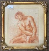 Italian School, circa 19th century, Portrait of a male adorning a crown of thorns, red pastel