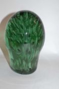 A large Victorian dump paperweight, green glazed of typical shape and form