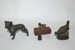 Group of bronzed models, a dog, chicken and two others