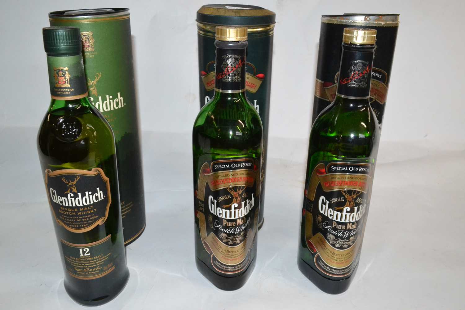 Three bottles of Glenfiddich single malt whisky, to include 12 years old in presentation tube